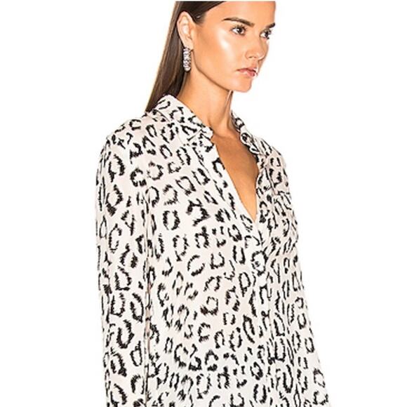 A.L.C. Emerson 100% Silk Ivory Black Leopard Print Button Down Blouse Size 0 - Picture 1 of 11